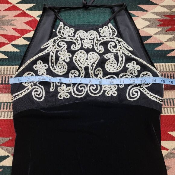 Vtg 90s Zum Zum Niki Livas Black Velvet Maxi Dress‎ Sz S Beaded Halter Open Back - Picture 8 of 11